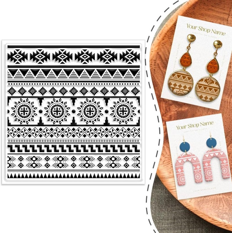 beinkmake Aztec Polymer Clay Texture Sheet Silicone Texture Stamp Sheets Flower Clear Texture Mat Modeling Pattern Pad Reusable for Scrapbooking Polymer Clay Pottery Earrings Jewelry Making - Image 1